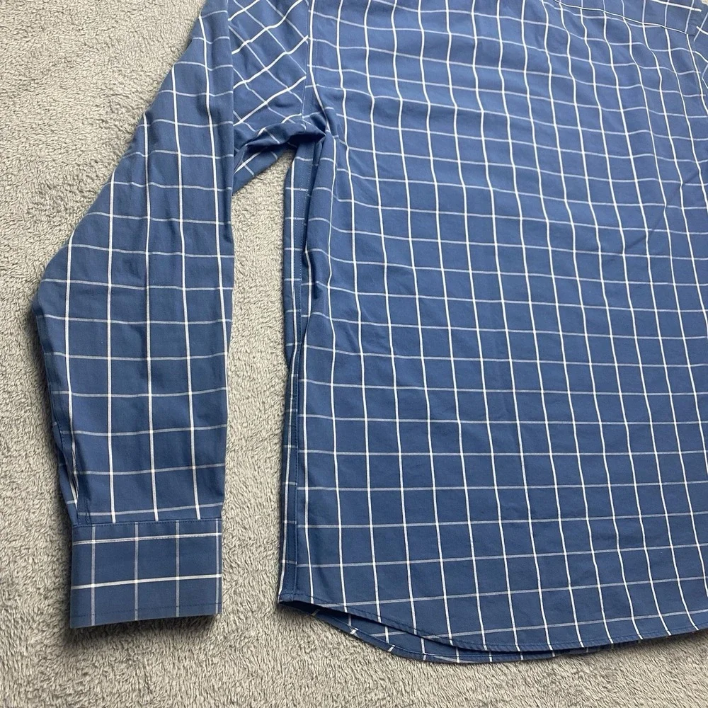 Banana Republic Mens Long Sleeve Button Down Blue Checker Medium 15/15.5, 33/34